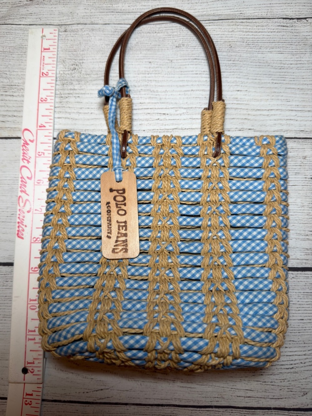 Polo Ralph Lauren Small Blue Gingham Woven Purse.